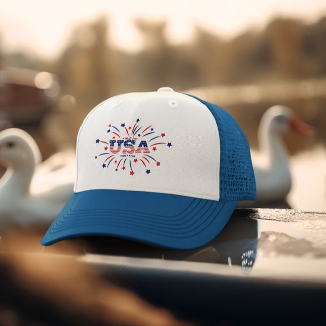 Fireworks USA Patriotic Red White Blue Trucker Hat (Creator Uploaded)