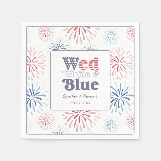 Fireworks Wed White Blue Co-Ed Wedding Shower Napkin (Front)