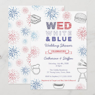 Fireworks Wed White Blue Cookout Couples Shower Invitation