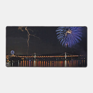 Fireworks With Lightning Desk Mat