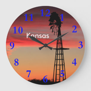 Firey Kansas Sunset Large Clock
