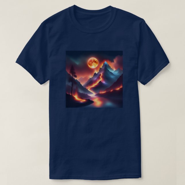 Firey Mountain Night Apocalyptic Tree Stream T-Shirt (Design Front)