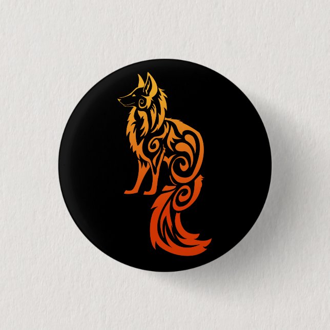 Firey Red Tribal Fox Kitsune 3 Cm Round Badge (Front)