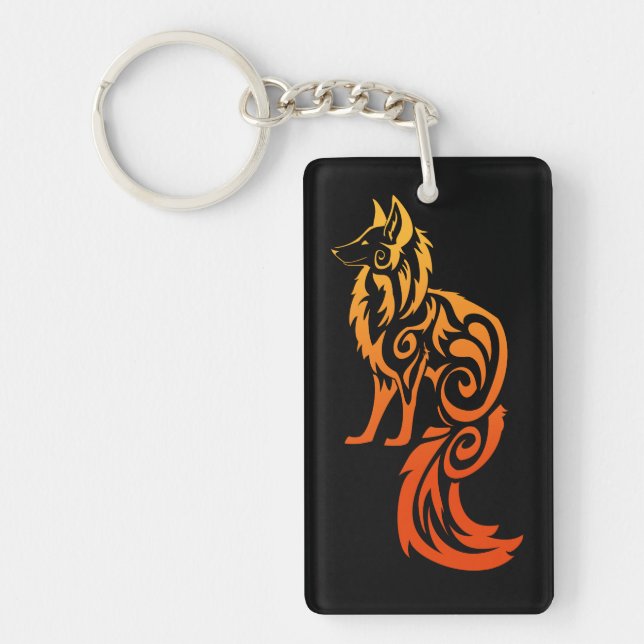Firey Red Tribal Fox Kitsune Key Ring (Front)