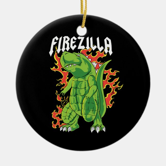 Firezilla Green And Fire Monster Ceramic Tree Decoration (Front)