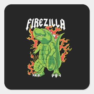 Firezilla Green And Fire Monster Square Sticker