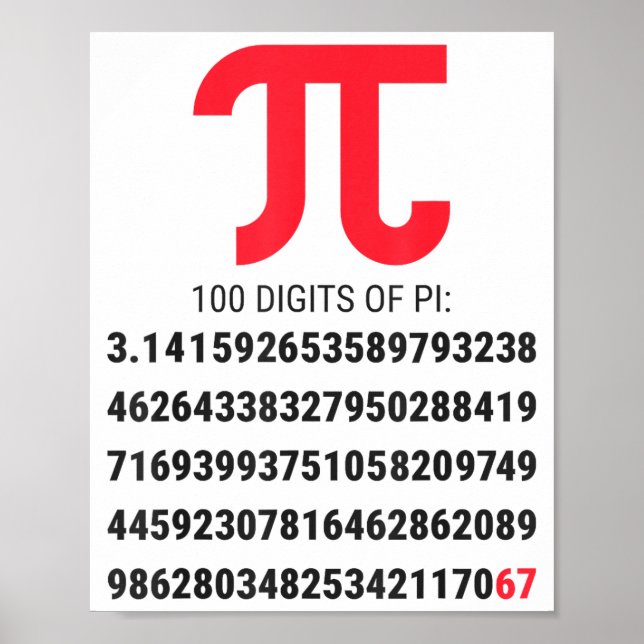 First 100 Digits Of Pi 67 Nerds Geeks Math Teacher Poster (Front)