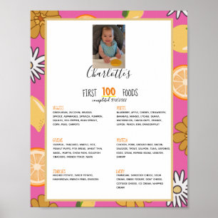 First 100 Foods Pink Baby Girl Weaning Poster
