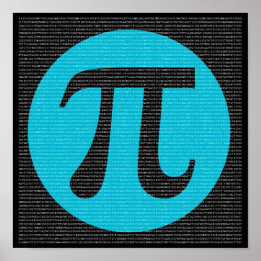 First 10,000 digits of Pi, blue on black Poster