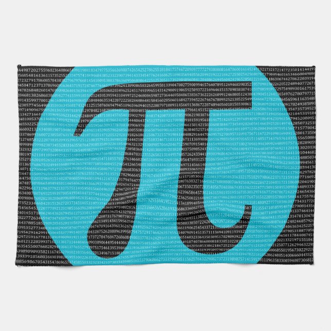 First 10,000 digits of Pi, blue on black Tea Towel (Horizontal)