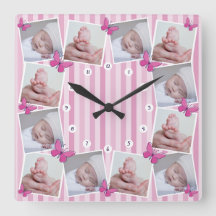 First 12 Months Baby Photo Collage Pink Butterfly