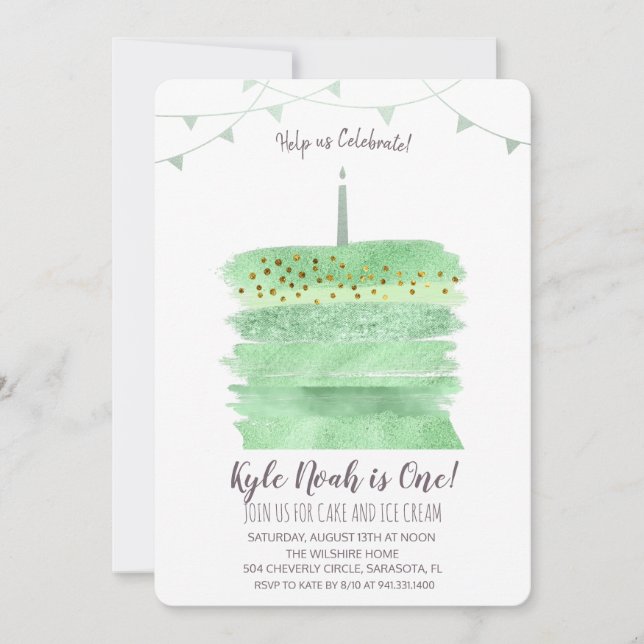 First 1st Birthday Cake Invitation (Front)