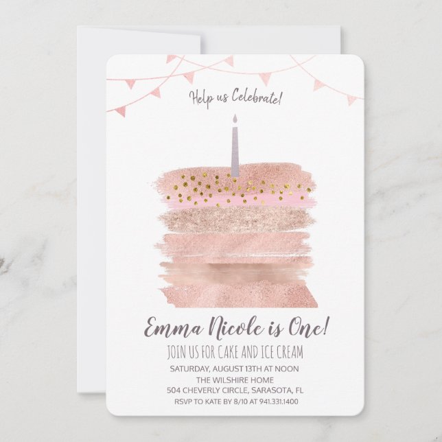 First 1st Birthday Cake Invitation (Front)