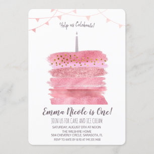 First 1st Birthday Cake Invitation