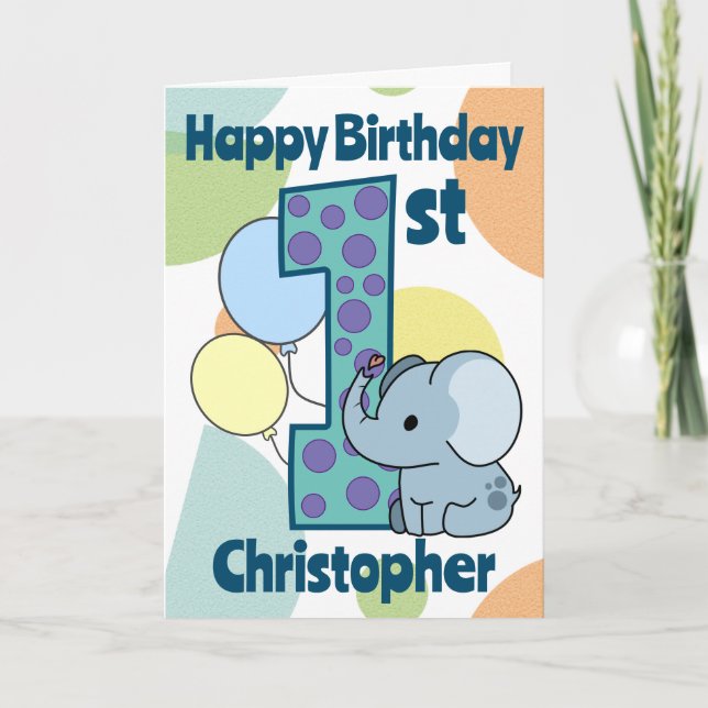 First 1st Birthday Elephant Custom  Card (Front)