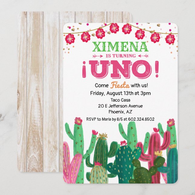 First 1st Birthday Fiesta Cactus Invitation (Front/Back)