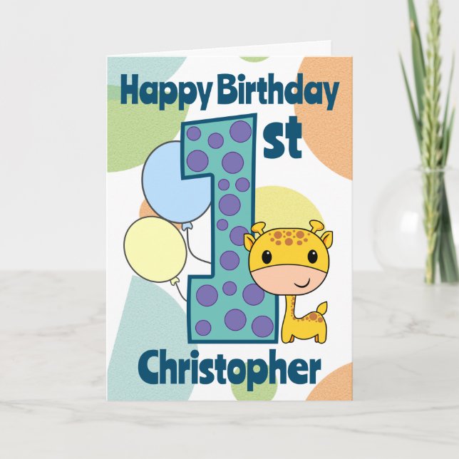 First 1st Birthday Giraffe Custom  Card (Front)