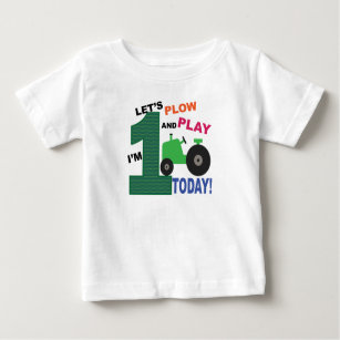 First 1st birthday- green tractor plow and play baby T-Shirt