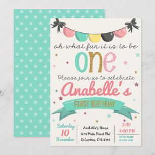 First 1st Birthday Party Invite for little girls