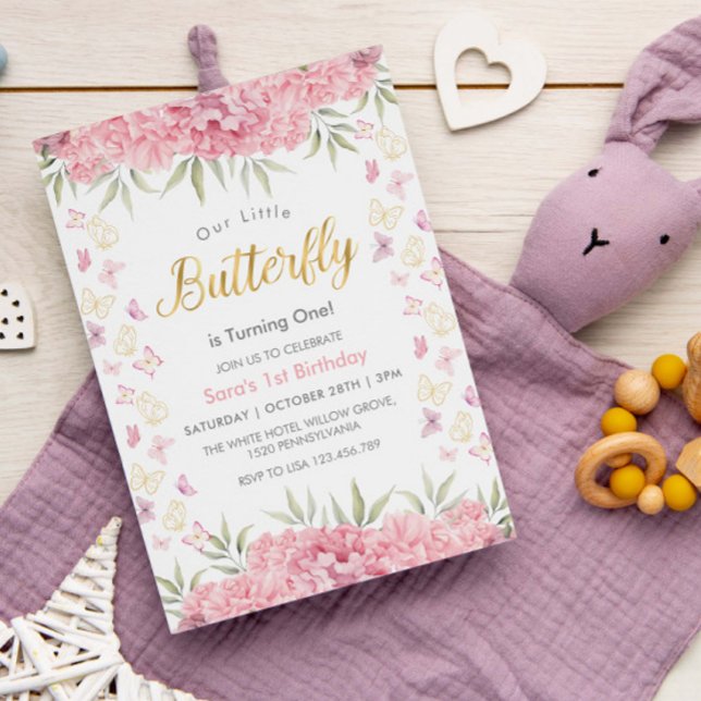 First 1st Birthday Watercolor Butterflies Invitation (Creator Uploaded)
