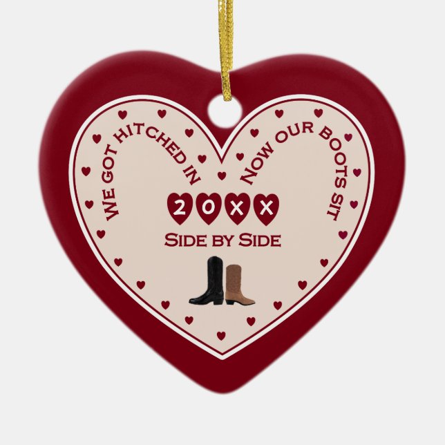 First 1st Christmas Married Country Western Gift Ceramic Tree Decoration (Front)