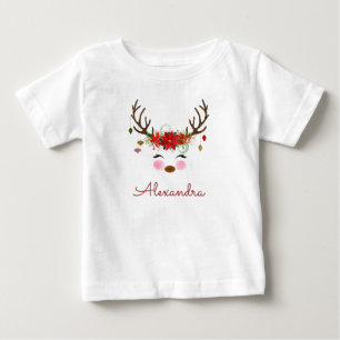 First 1st Christmas Reindeer Monogram Baby T-Shirt