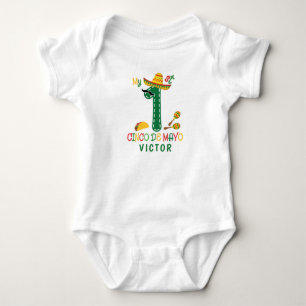First 1st Cinco De Mayo Cute Sombrero Boy's Name Baby Bodysuit