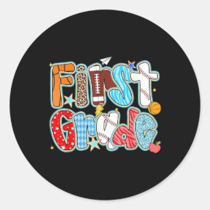 First 1st Grade Boy Baseball Basketball Football S Classic Round Sticker