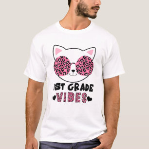 First 1St Grade Vibes Back To School Cat Kitty Gir T-Shirt