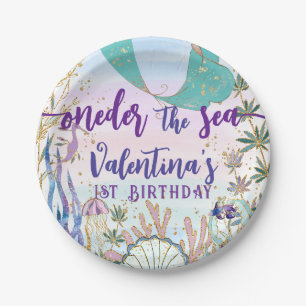 First 1st ONEder the Sea Birthday Mermaid Glitter Paper Plate