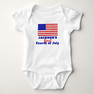 First 4th of July American Flag Personalised Baby Bodysuit