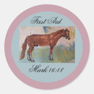 first aid horse journal classic round sticker