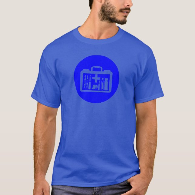 First Aid Kit Silhouette on Blue T-Shirt (Front)