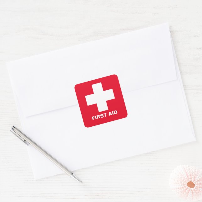 First Aid - Medic (cross) - Ambulance, Dental Help Square Sticker (Envelope)