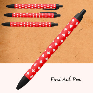 First Aid, Medic (cross), Help / Swiss Flag Black Ink Pen