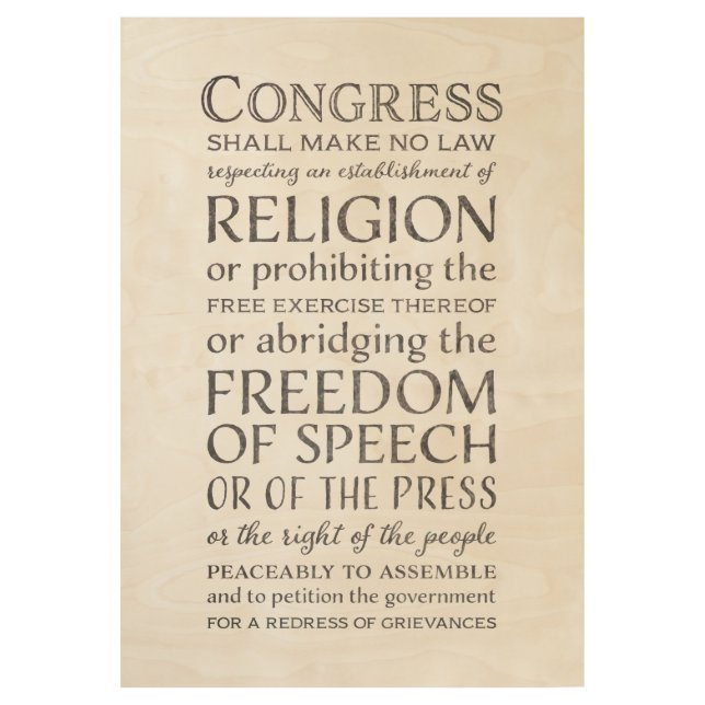 First Amendment Freedom of Speech and the Press Wood Poster (Front)
