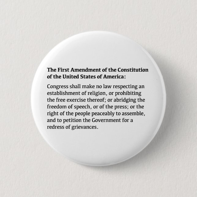 First Amendment of the Constitution 6 Cm Round Badge (Front)