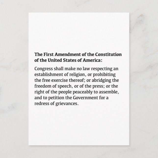 First Amendment of the Constitution Postcard (Front)