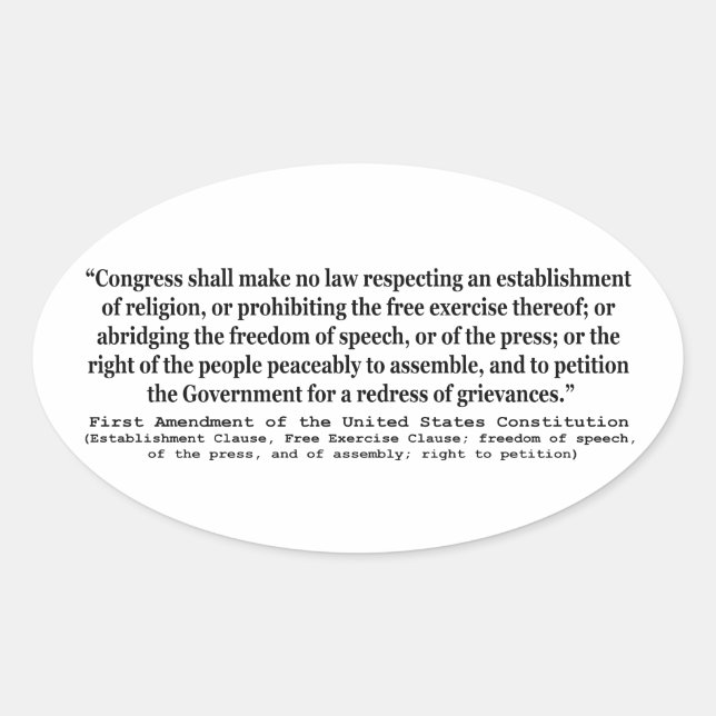 First Amendment of the United States Constitution Oval Sticker (Front)