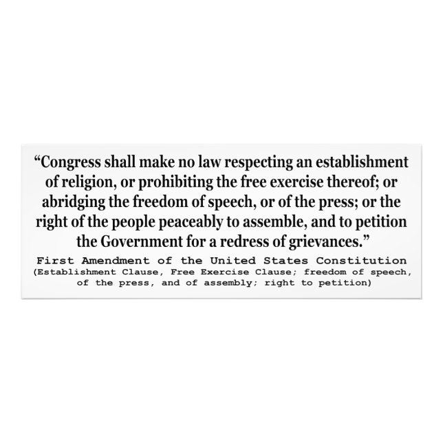 First Amendment of the United States Constitution Photo Print (Front)