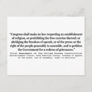First Amendment of the United States Constitution Postcard