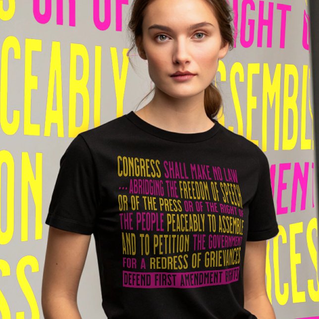 First Amendment Peaceful Protester Custom Colours T-Shirt (Choose different text colors, switch to other shirt types, print front and back or one side only.)