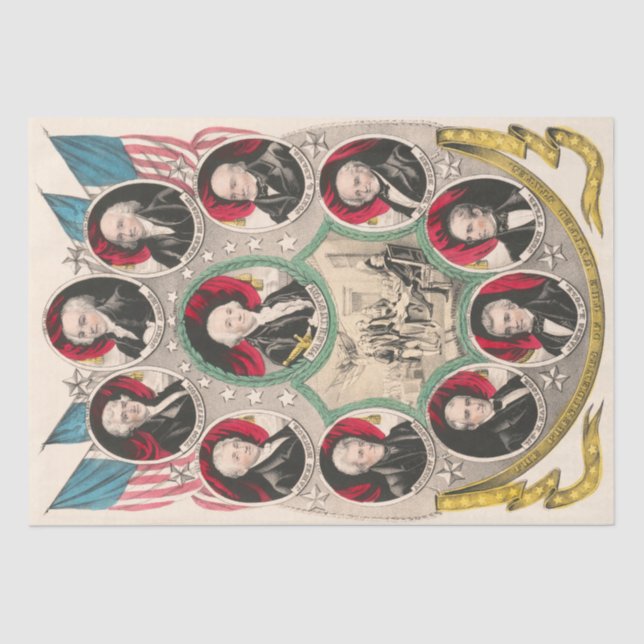 First American Presidents Restored 1844 Lithograph Tissue Paper (Front)