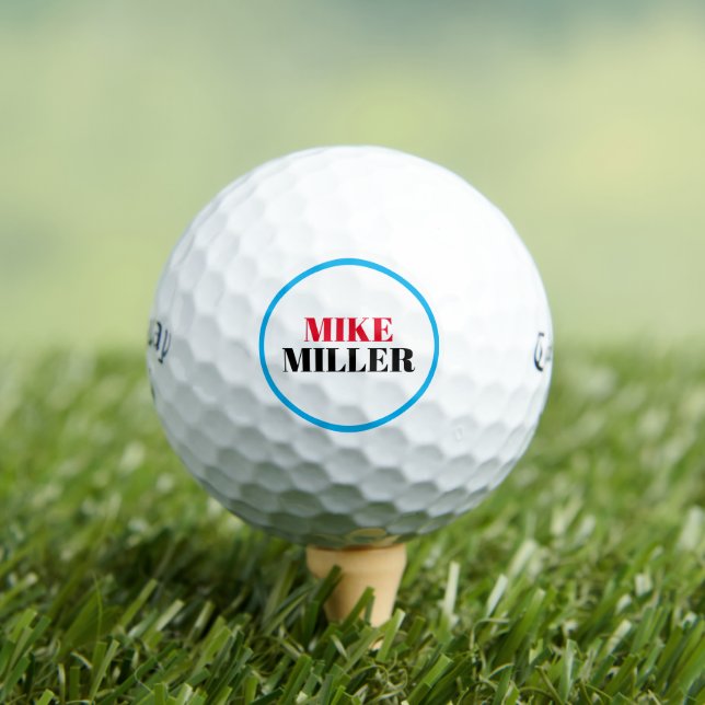 First and Last Golfer Name red black Golf Balls (Insitu Tee)