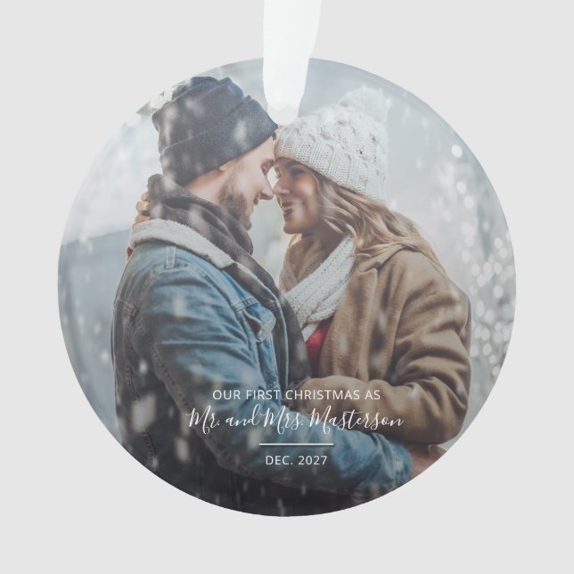 First Anniversary Christmas Photo Ornament (Front)