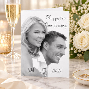 First Anniversary Photo Black White Retro Greeting Card