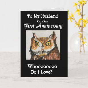 First Anniversary To My Husband Funny Owl Card