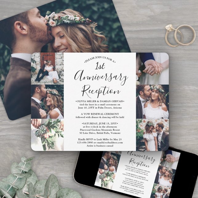 First Anniversary Wedding Reception Photo Collage Invitation (Creator Uploaded)