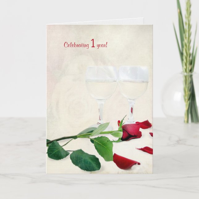 First Anniversary Wine and Roses Card (Front)