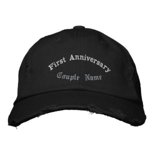 First Anniversary with Couple Name Print Black-Hat Embroidered Hat